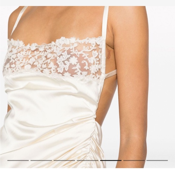 Jacquemus Ivory Satin Asymmetrical Slip Dress with Lace Bodice
